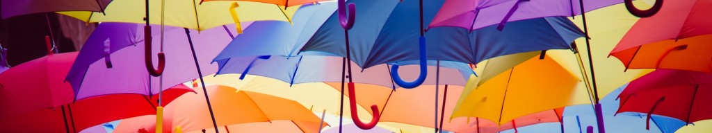 Colorful umbrellas hanging above the street