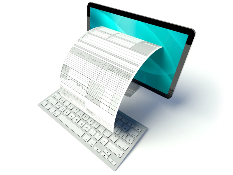 Desktop computer screen, tax form or invoice